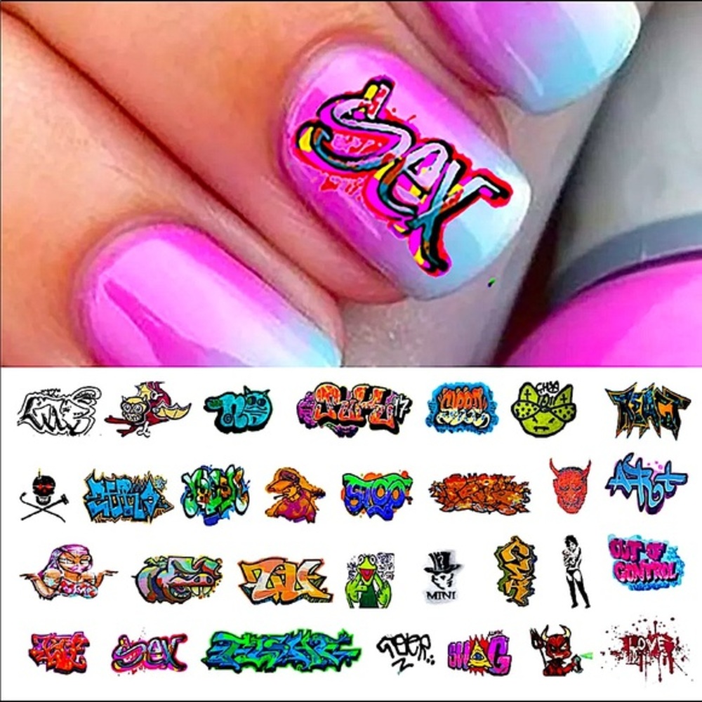 💌BO/GO$6 Graffiti Sex water Transfer Nail Decals - Picture 1 of 4